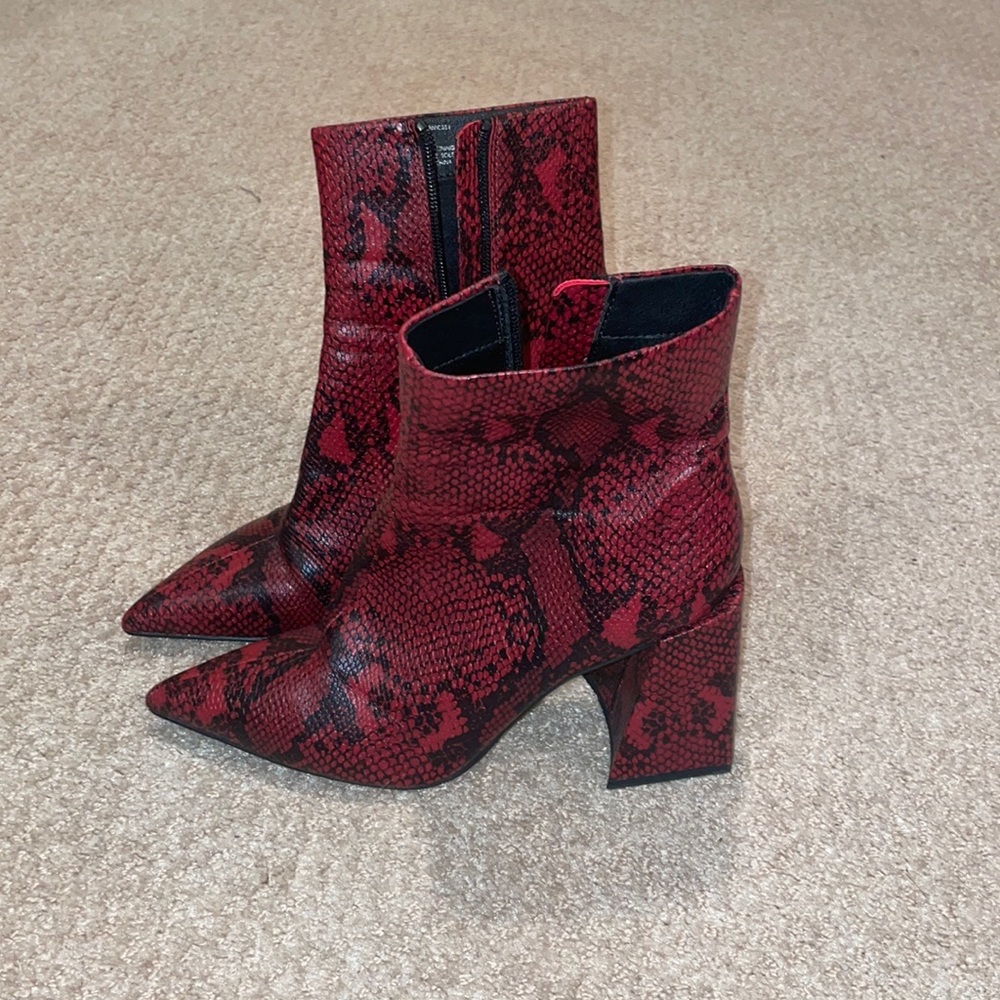 Red snakeskin booties